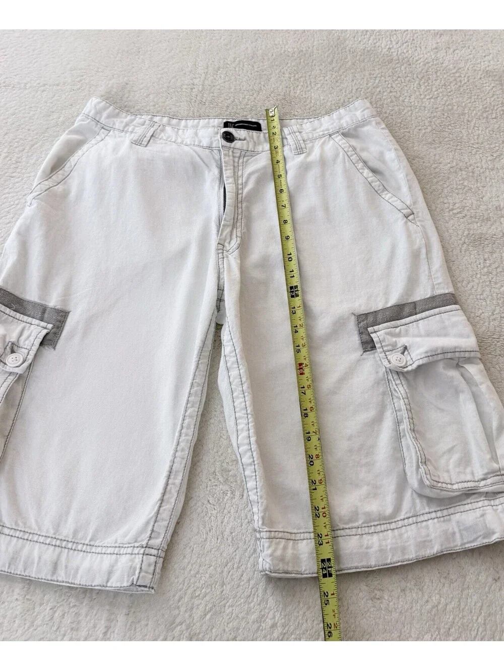 INC Men’s Cargo Shorts White Linen Cotton Size 34 Casual Summer